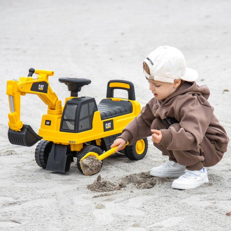 Ride on Push Car Bulldozer Digger Toy with Safety Helmet and Working Shovel