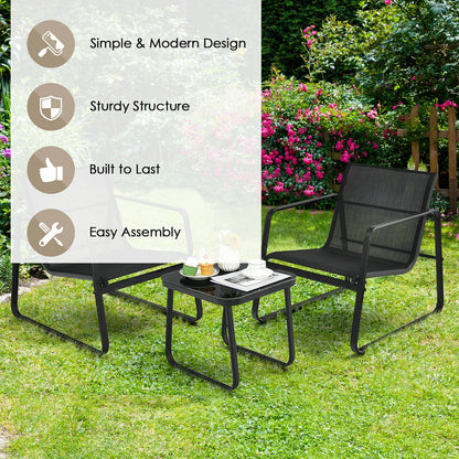 3 Pieces Patio Bistro Furniture Set with Glass Top Table Garden Deck