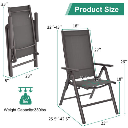 2 Pieces Patio Folding Dining Chairs Aluminium Adjustable Back