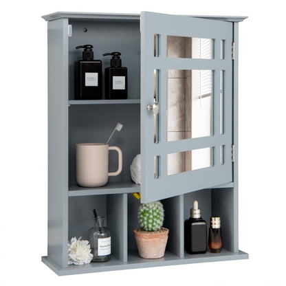 Armoire de salle de bain murale avec miroir - Gris