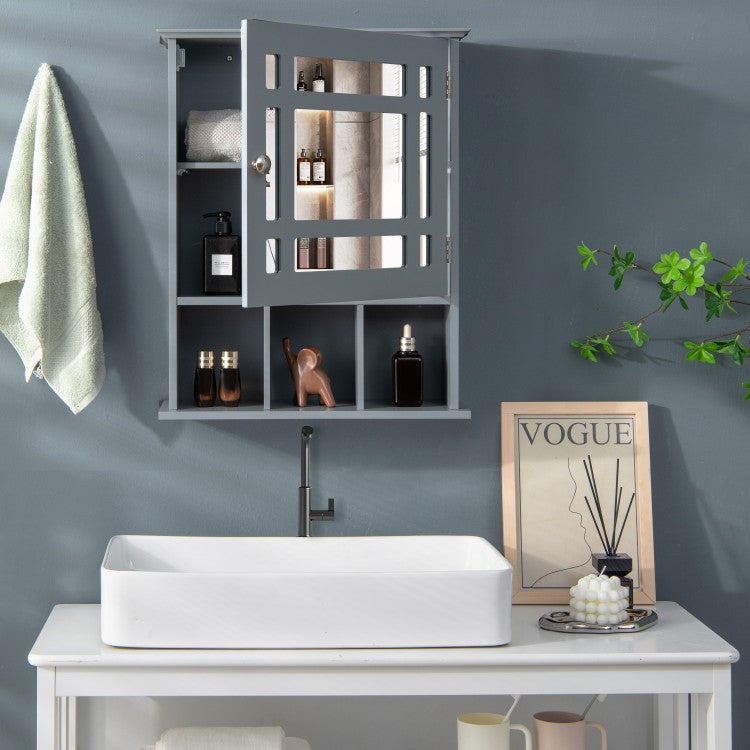 Armoire de salle de bain murale avec miroir - Gris