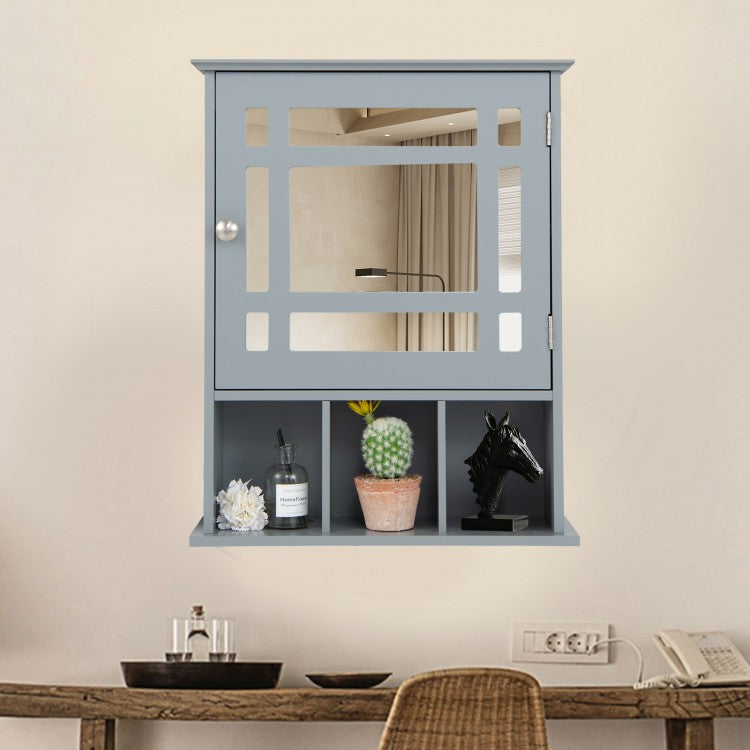 Armoire de salle de bain murale avec miroir - Gris