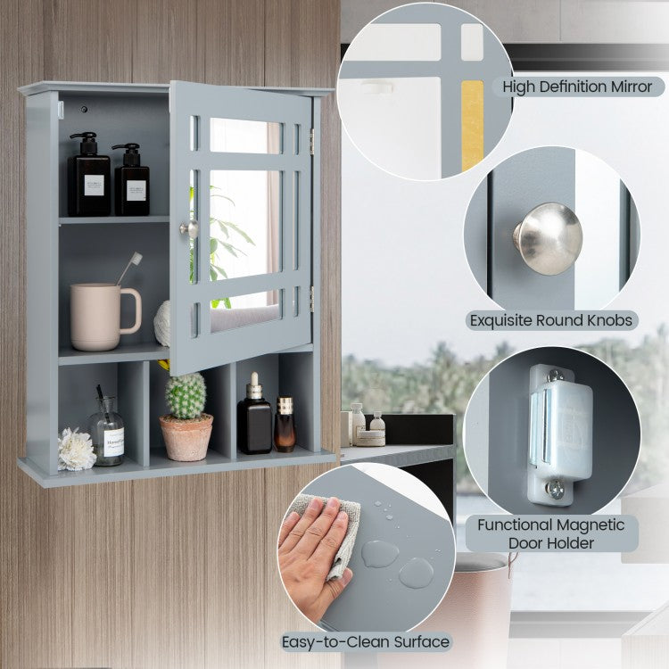 Armoire de salle de bain murale avec miroir - Gris