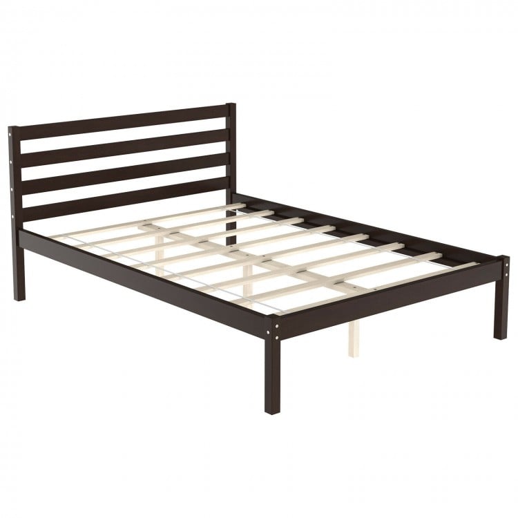 Modern Bed Frame with Wooden Headboard and Plywood Slat Support