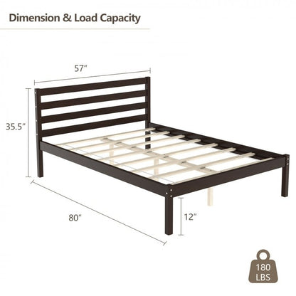 Modern Bed Frame with Wooden Headboard and Plywood Slat Support