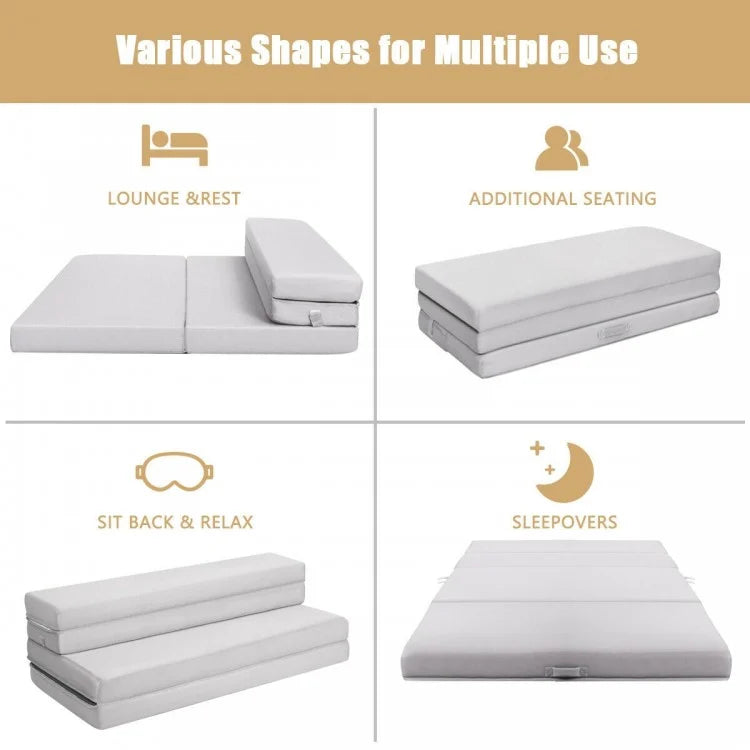 Matelas en mousse pour canapé-lit pliable de 4 pouces avec poignées