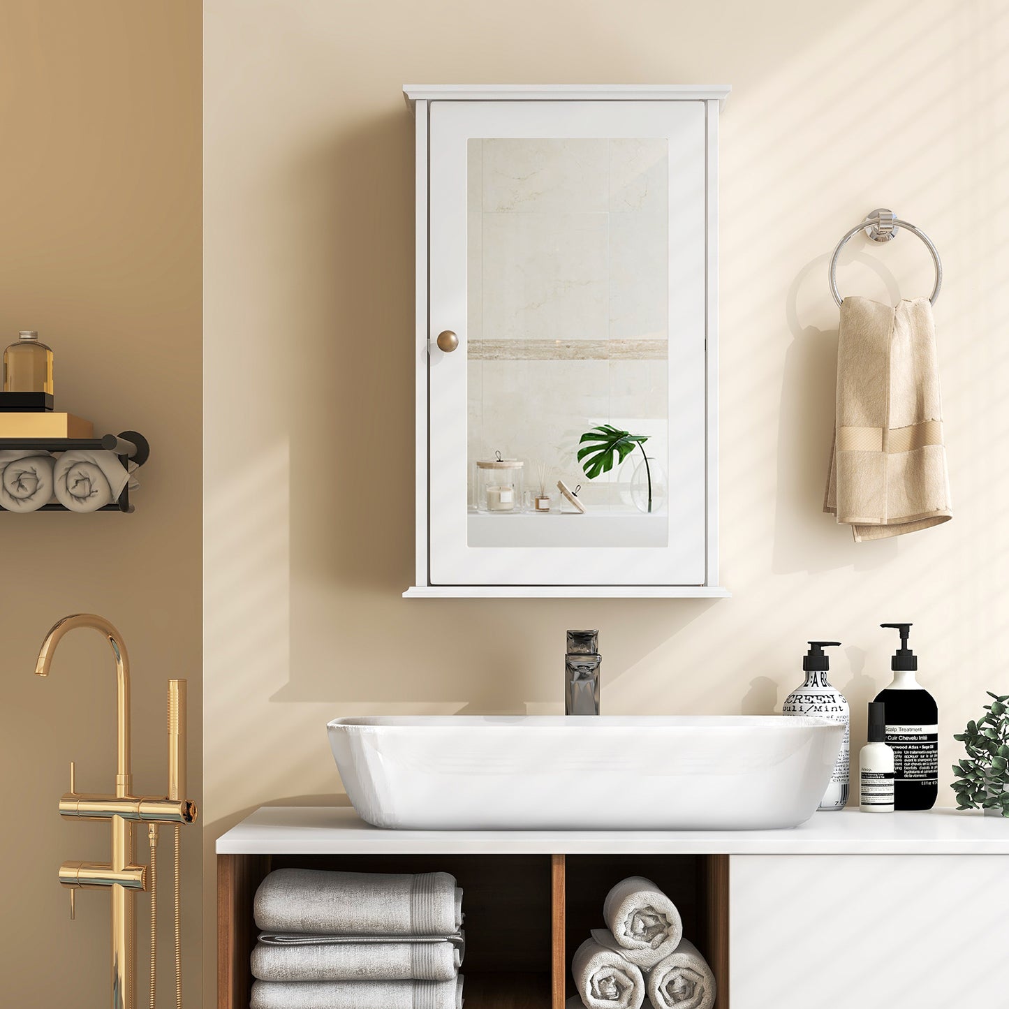 Bathroom Wall Cabinet with Single Mirror Door-White