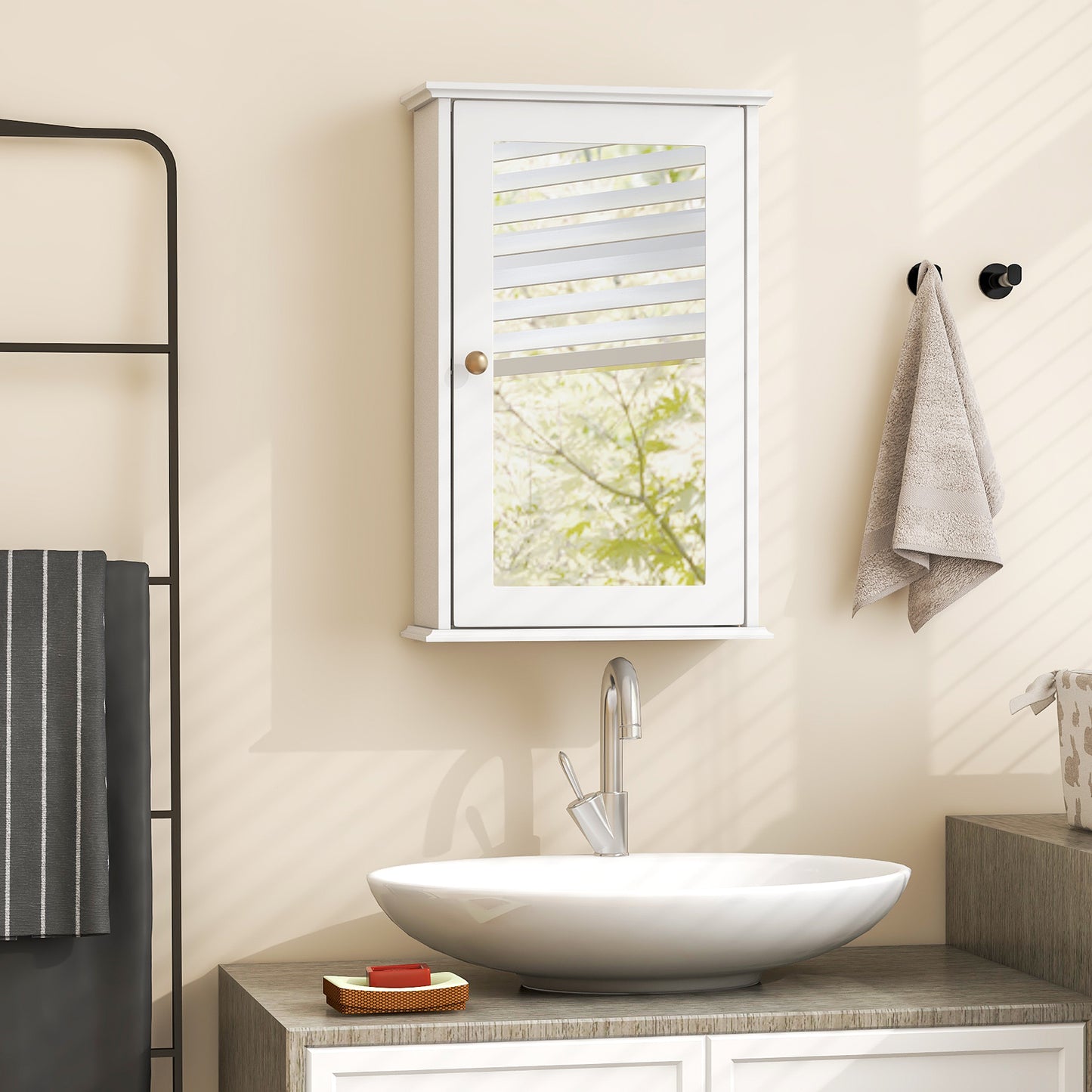 Bathroom Wall Cabinet with Single Mirror Door-White