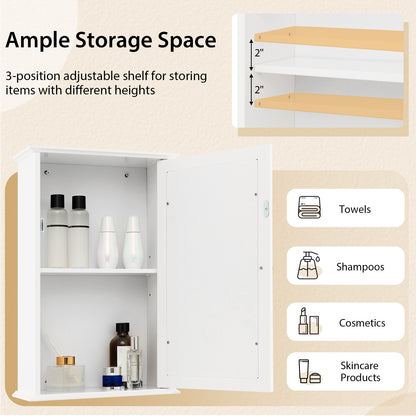 Bathroom Wall Cabinet with Single Mirror Door-White