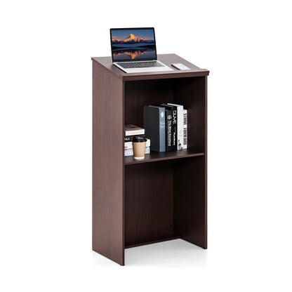 Wooden Floor Standing Podium Speaking Lectern with Adjustable Shelf