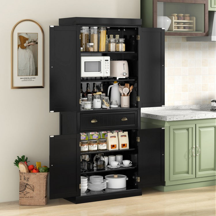 Kitchen Pantry Storage Cabinet with Doors Drawer and Adjustable Shelves