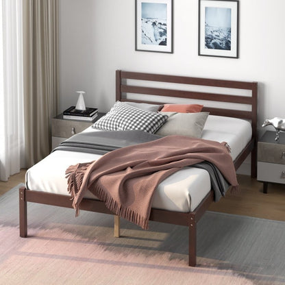 Modern Bed Frame with Wooden Headboard and Plywood Slat Support