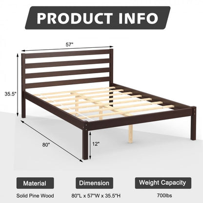 Modern Bed Frame with Wooden Headboard and Plywood Slat Support