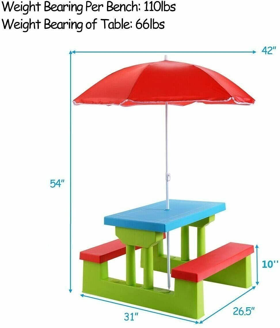 Kids Picnic Folding Table and Bench with Umbrella