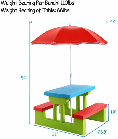 Kids Picnic Folding Table and Bench with Umbrella