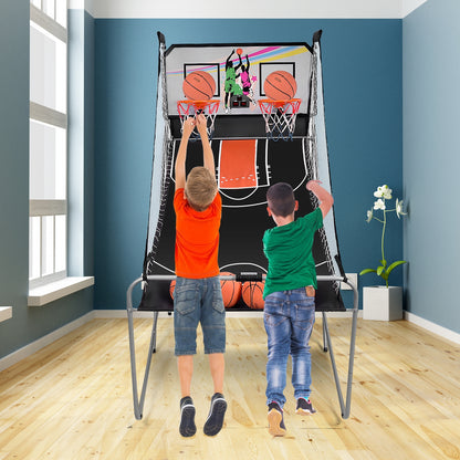 Jeu de basket-ball électronique double d'intérieur avec 4 balles - Gris