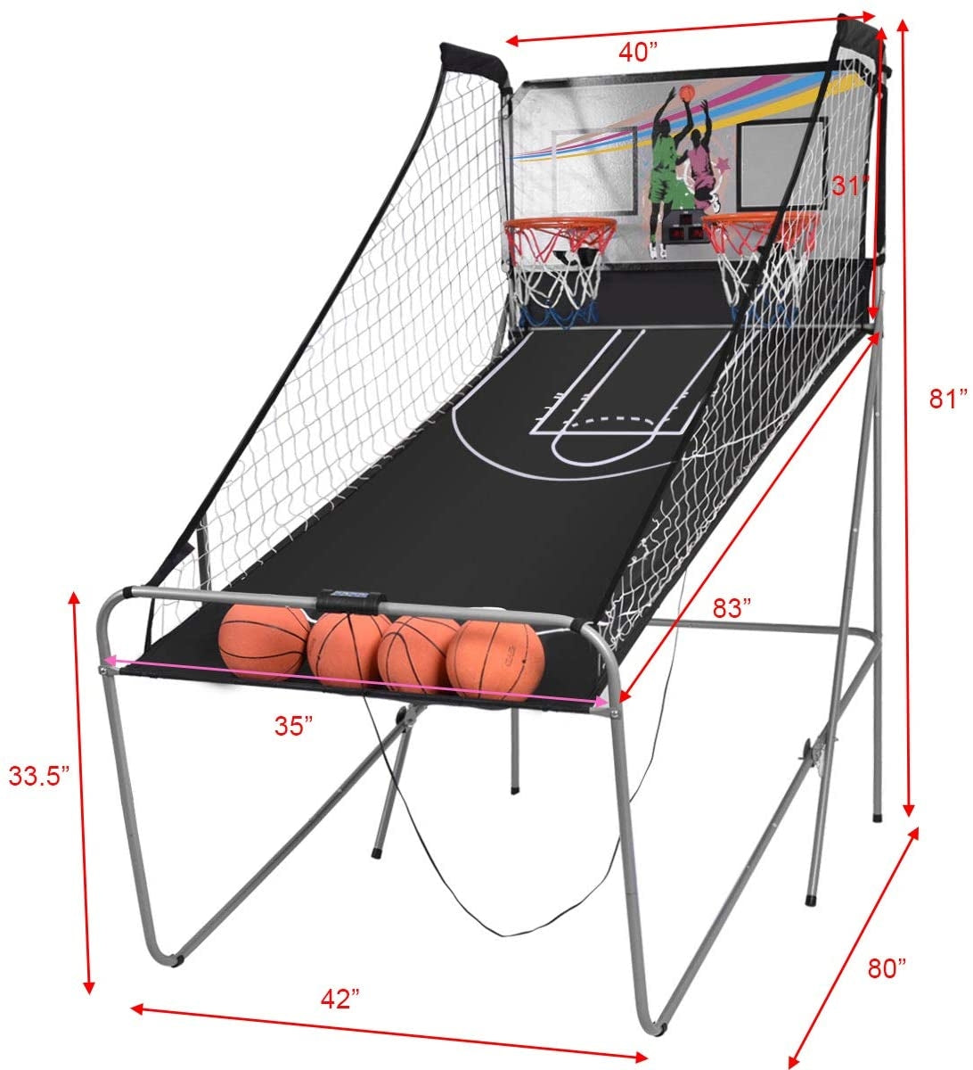 Jeu de basket-ball électronique double d'intérieur avec 4 balles - Gris