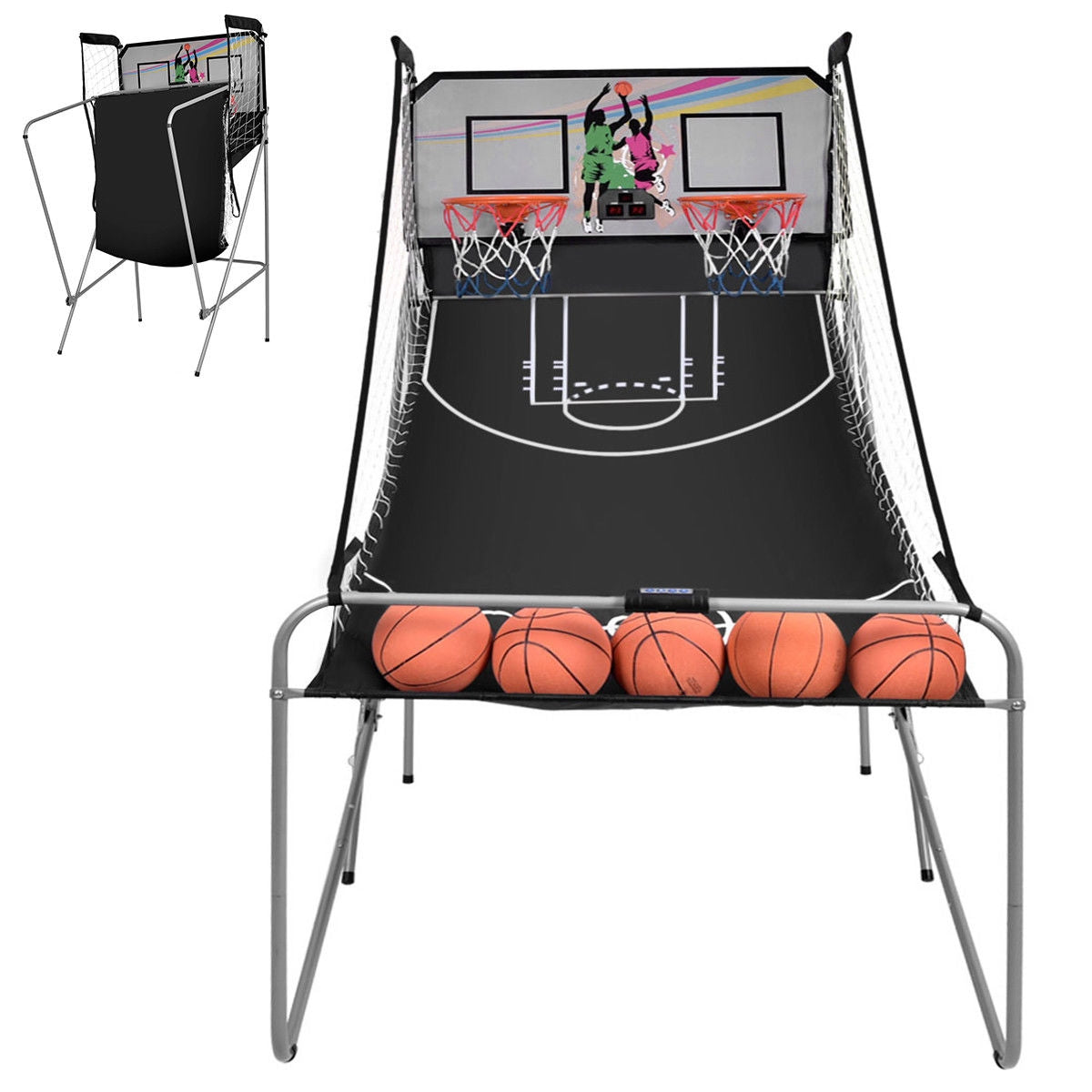 Jeu de basket-ball électronique double d'intérieur avec 4 balles - Gris