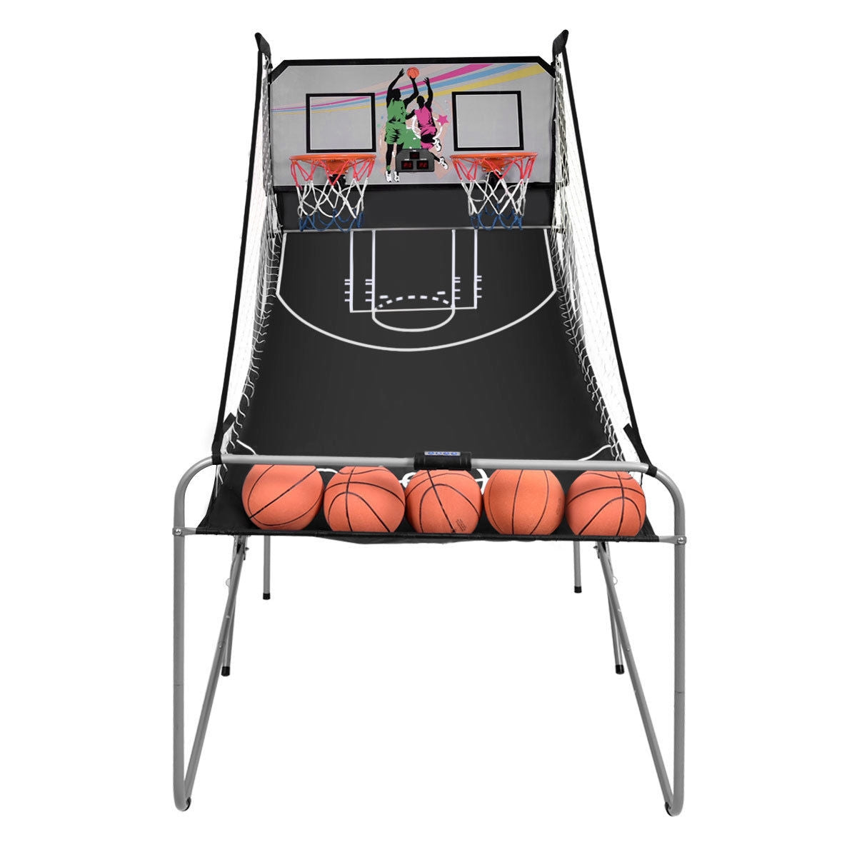 Jeu de basket-ball électronique double d'intérieur avec 4 balles - Gris