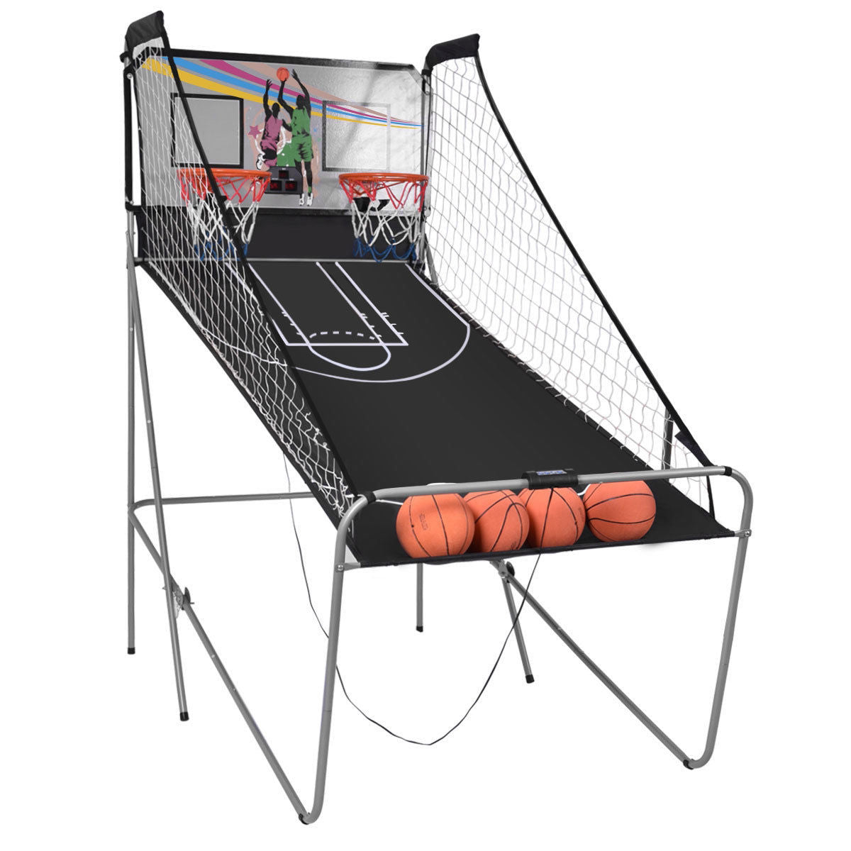 Jeu de basket-ball électronique double d'intérieur avec 4 balles - Gris