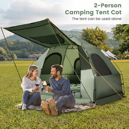 Tente de camping pliable pour 2 personnes avec matelas pneumatique et sac de couchage