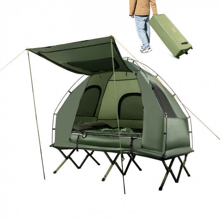 Tente de camping pliable pour 2 personnes avec matelas pneumatique et sac de couchage