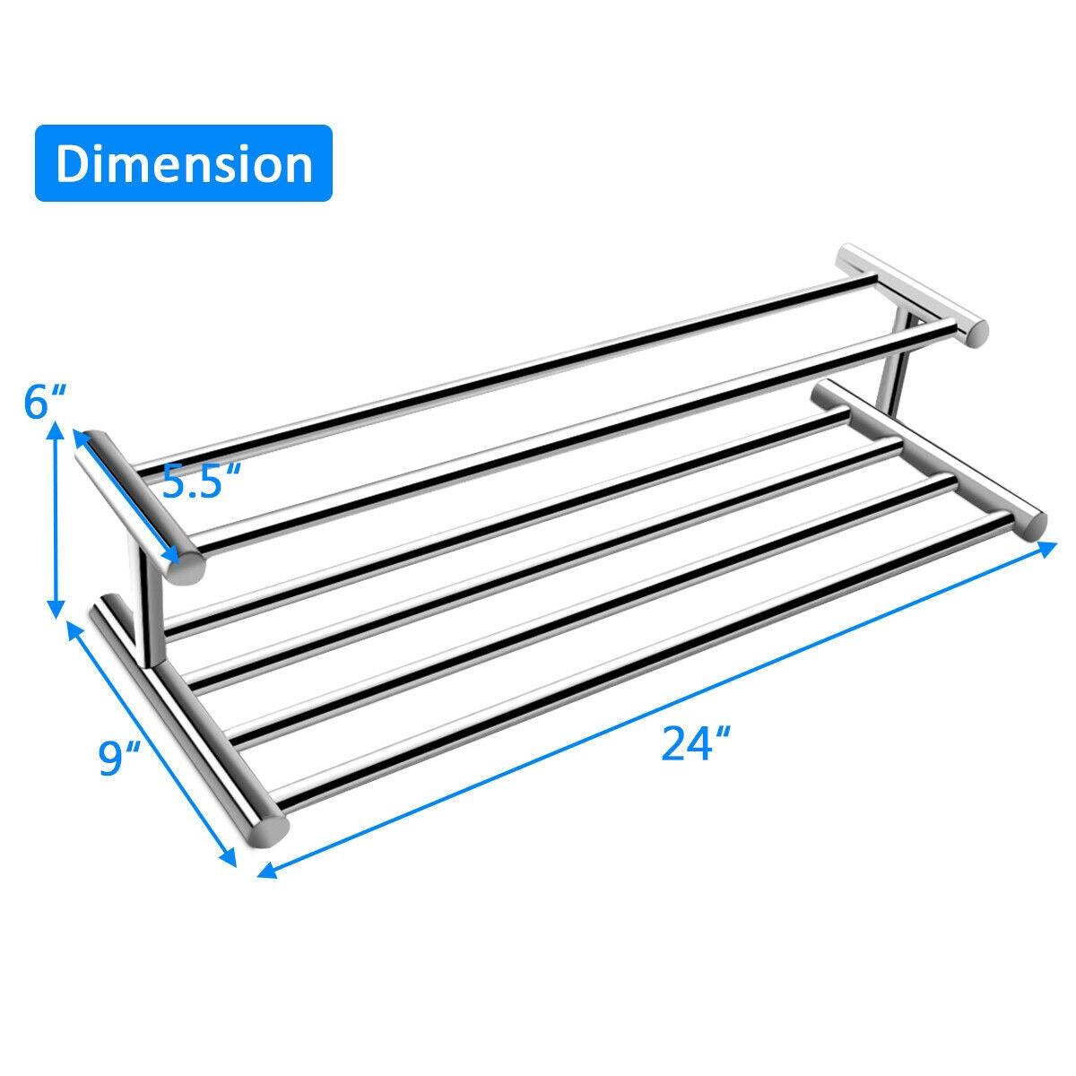 24 Inch Wall Mounted Stainless Steel Towel Storage Rack with 2 Storage Tier