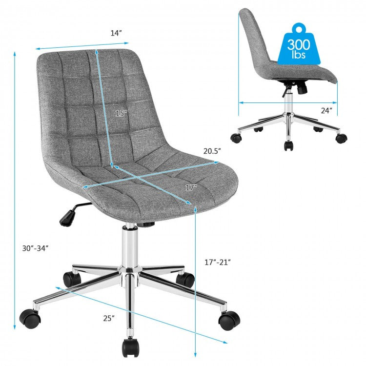 Chaise de bureau pivotante réglable en tissu à dossier moyen sans accoudoirs