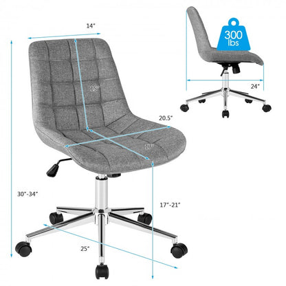 Chaise de bureau pivotante réglable en tissu à dossier moyen sans accoudoirs