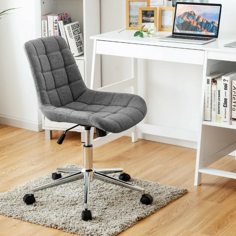 Chaise de bureau pivotante réglable en tissu à dossier moyen sans accoudoirs