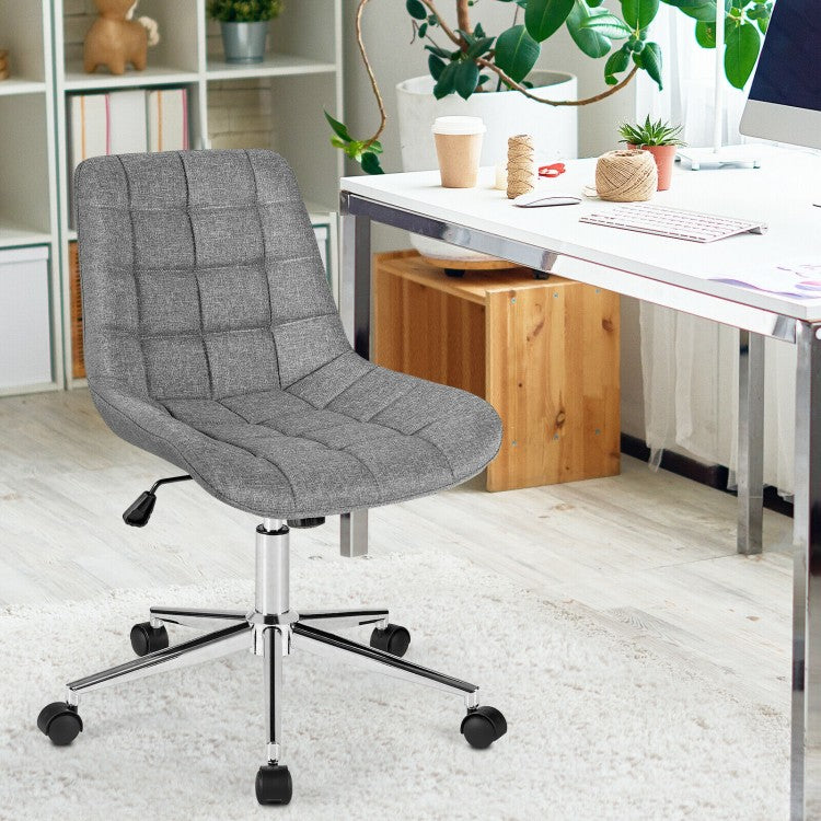 Chaise de bureau pivotante réglable en tissu à dossier moyen sans accoudoirs