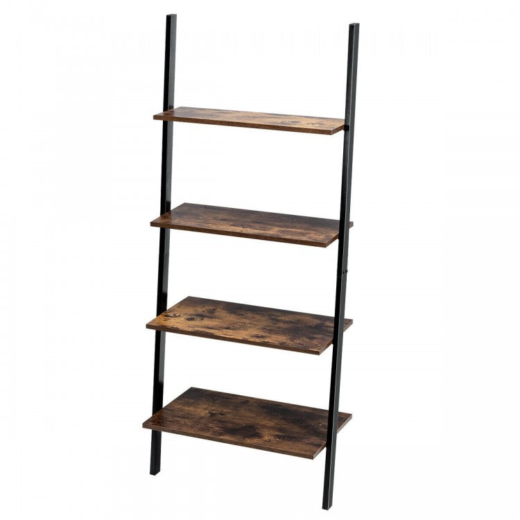 Industrial 4-Tier Ladder Shelf with Metal Frame for Living Room Office