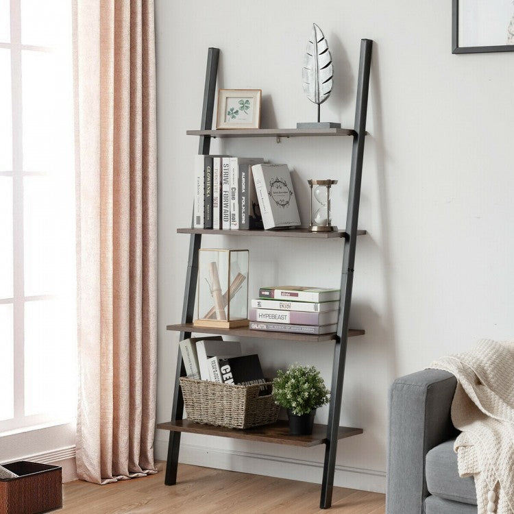 Industrial 4-Tier Ladder Shelf with Metal Frame for Living Room Office