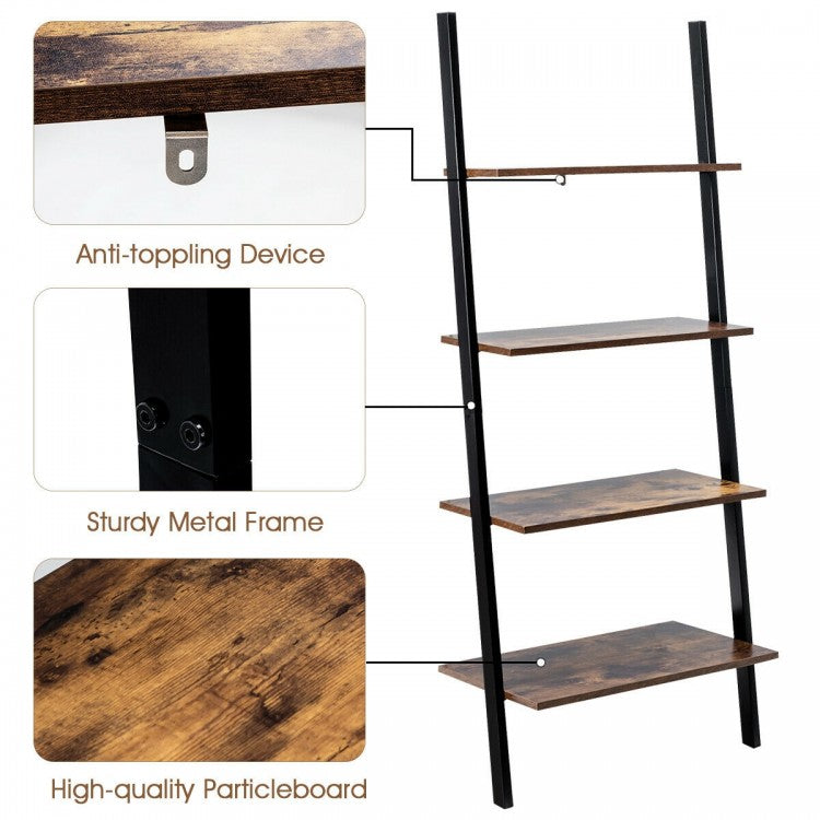 Industrial 4-Tier Ladder Shelf with Metal Frame for Living Room Office