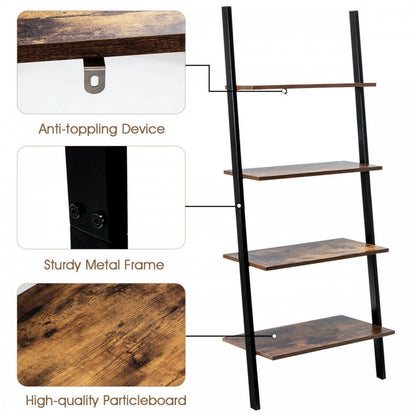 Industrial 4-Tier Ladder Shelf with Metal Frame for Living Room Office