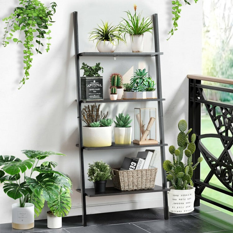 Industrial 4-Tier Ladder Shelf with Metal Frame for Living Room Office