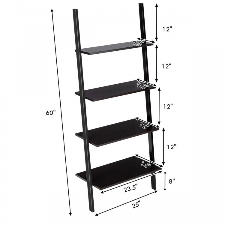 Industrial 4-Tier Ladder Shelf with Metal Frame for Living Room Office