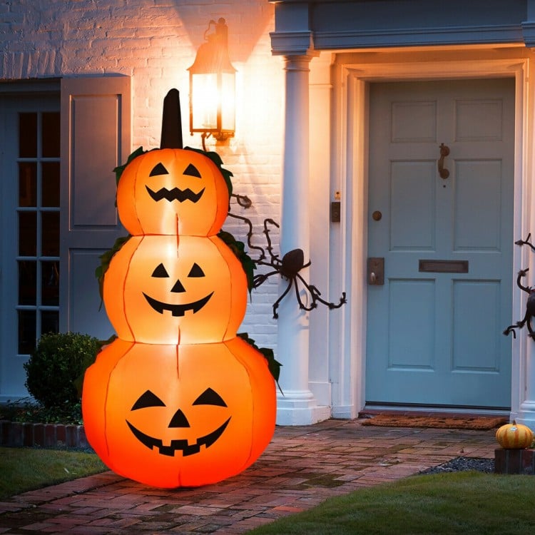 3-Pumpkin Stack Halloween Inflatable with Internal LED Bulbs and Waterproof Fan