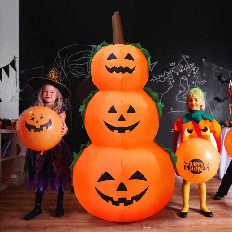 3-Pumpkin Stack Halloween Inflatable with Internal LED Bulbs and Waterproof Fan