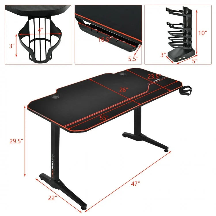 Bureau de jeu de 55 pouces avec tapis de souris gratuit avec surface en fibre de carbone