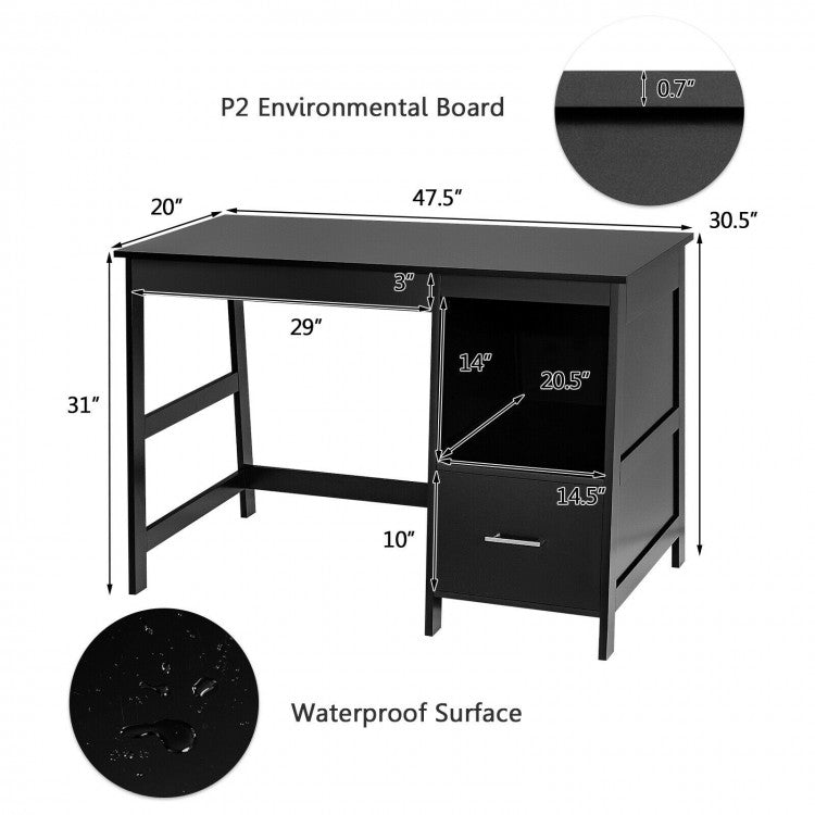 Bureau d'ordinateur moderne de 47,5 pouces avec 2 tiroirs de rangement