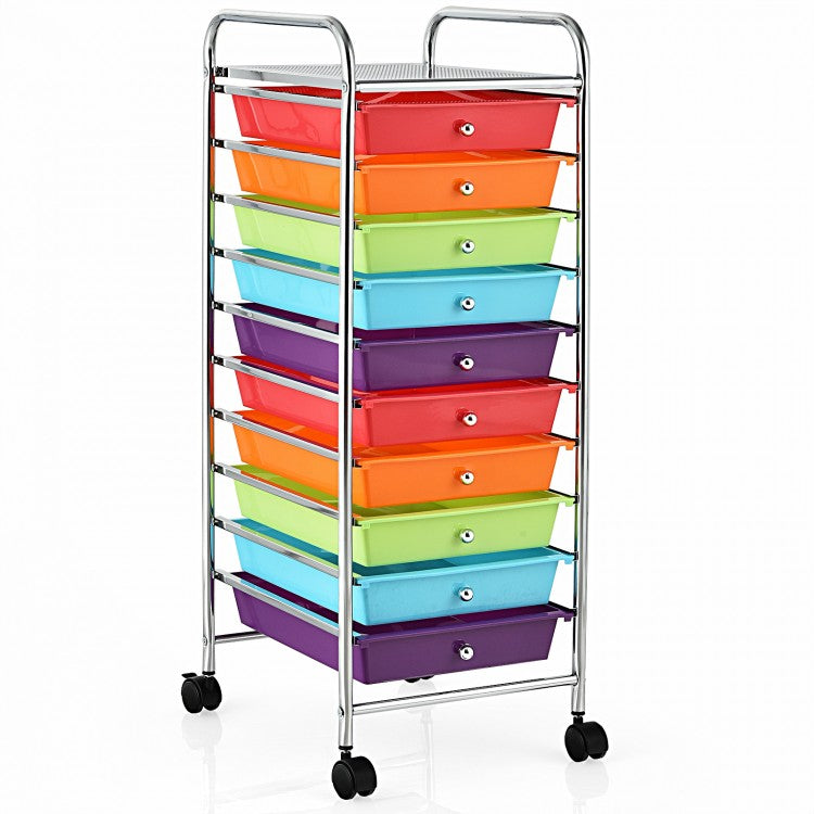 10 Drawer Rolling Storage Cart Organizer with 4 Universal Casters