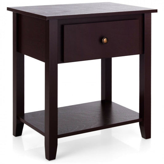 Nightstand with Drawer and Storage Shelf for Bedroom Living Room