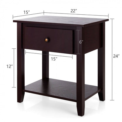 Nightstand with Drawer and Storage Shelf for Bedroom Living Room