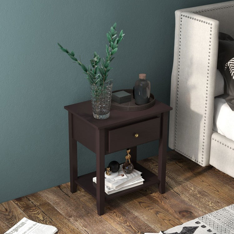 Nightstand with Drawer and Storage Shelf for Bedroom Living Room