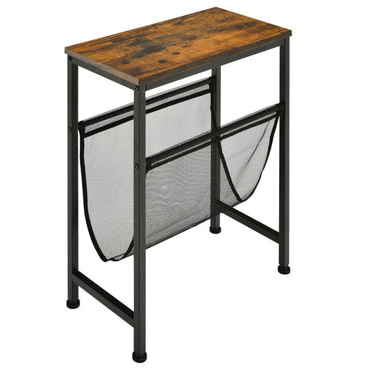 Narrow End Table with Magazine Holder Sling for Small Space