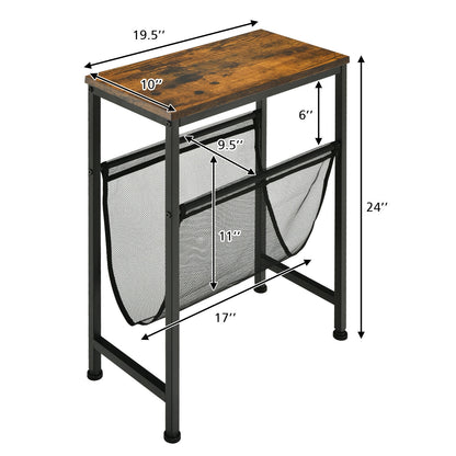 Table d'appoint étroite avec porte-revues pour petits espaces