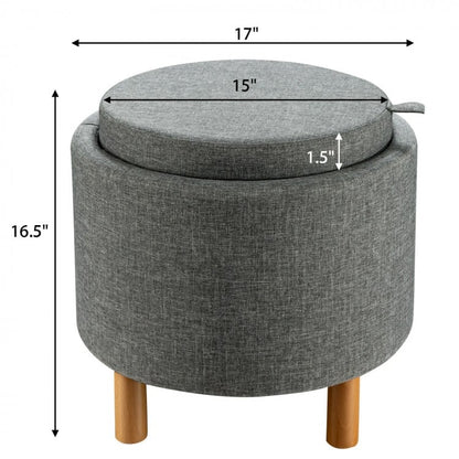 Pouf de rangement rond en tissu avec plateau et coussinets antidérapants pour chambre à coucher