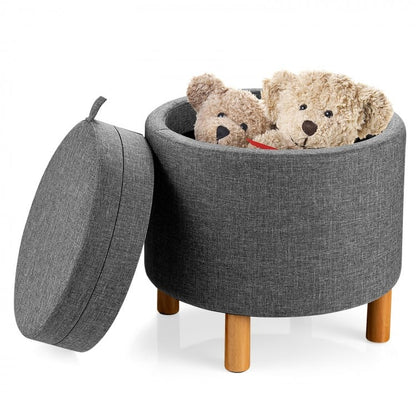 Pouf de rangement rond en tissu avec plateau et coussinets antidérapants pour chambre à coucher