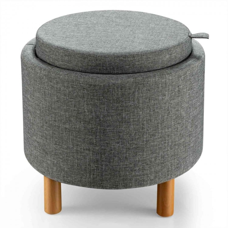 Pouf de rangement rond en tissu avec plateau et coussinets antidérapants pour chambre à coucher